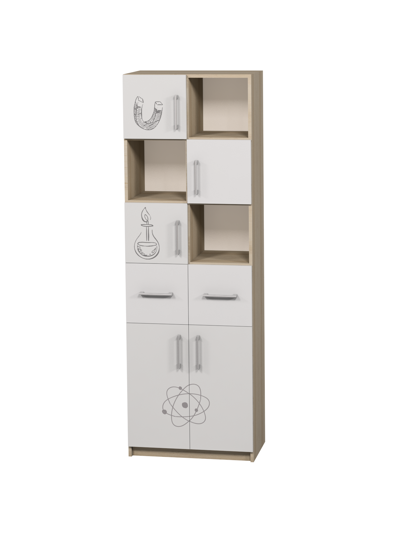 Шафа для предметних кабінетів з унікальним фотодруком, 5-ти дверна комбінована, з 2-ма шухлядами, 702х405х2115 мм, АНШАР ГРУП (7708+Ф)